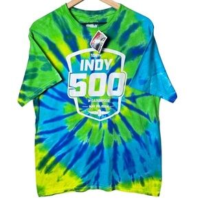 IndyCar 108th Indy500 Unisex Tie Dye Green and Blue Graphic T-Shirt 2024 size L